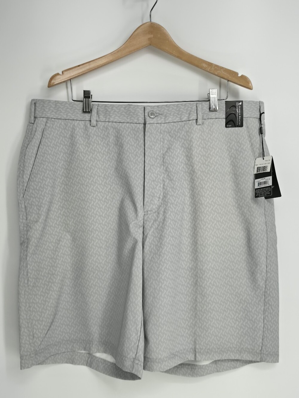 Pebble Beach Dry Luxe Performance Tech Golf Shorts Gray Geo Men Size 40 Stretch